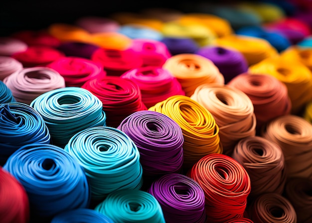 Photo a row of colored strips of thread