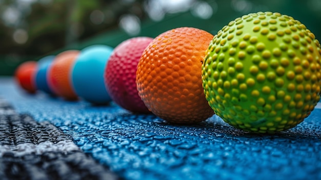 Foto roda di palle colorate su superficie blu ai generativa