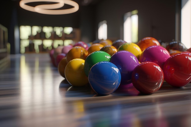 Photo a row of colorful balls on a table