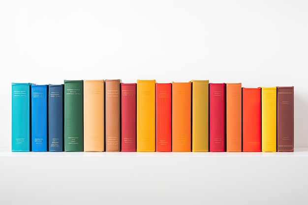 Photo row of colorful books solated on white background