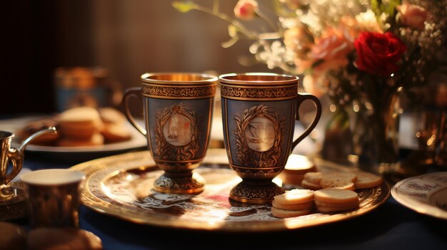 Row of Colorful Cups on Wooden Table Passover