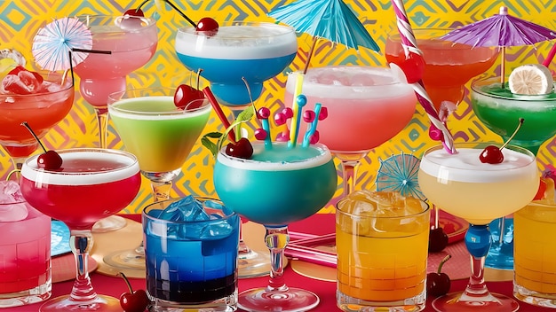 Photo a row of colorful drinks