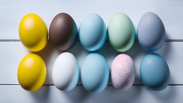 Ряд красочных пасхальных яиц на белом фоне