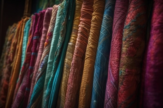 Row of colorful fabrics each with its own unique texture created with generative ai