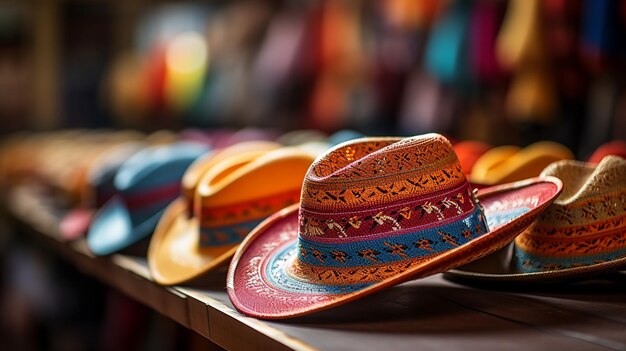 a row of colorful hats with the word hat on them