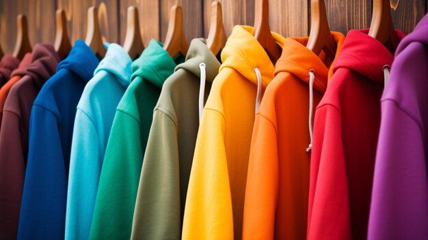 Photo a row of colorful hoodies with different colors