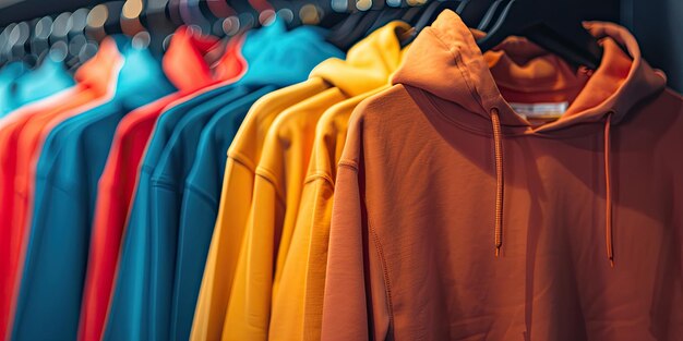 Photo a row of colorful jackets are lined up in a row