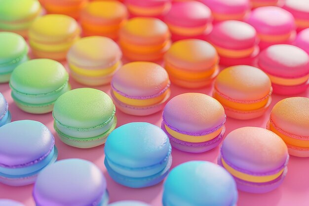 A row of colorful macarons on a colorful background