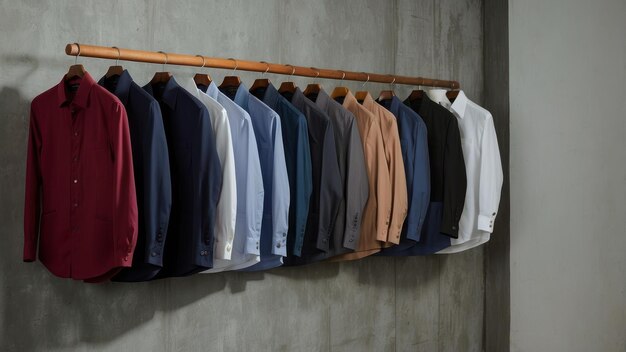 Row of colorful mens suits on hangers