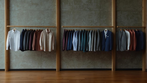 Row of colorful mens suits on hangers