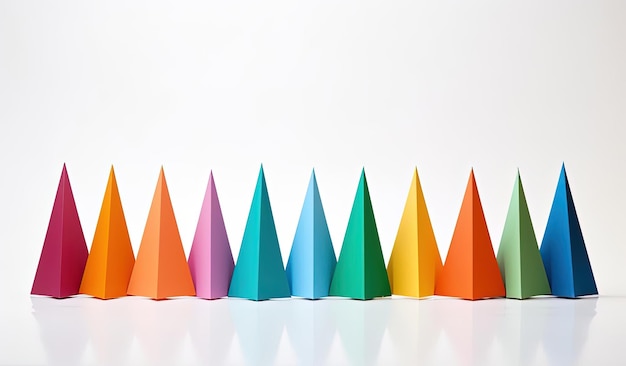 Photo a row of colorful paper hats with one that says rainbow