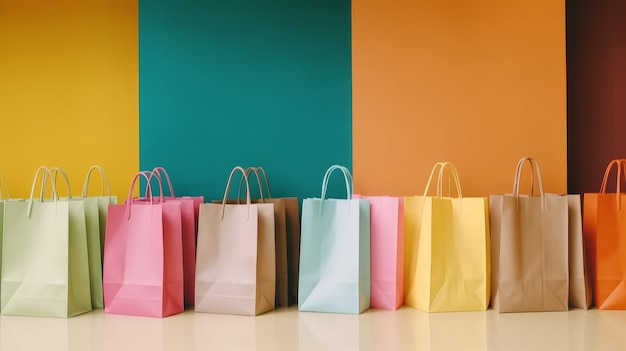 A row of colorful paper shopping bags Illustration AI Generative