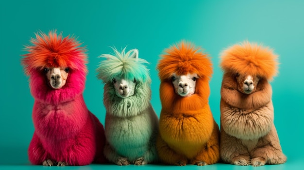 A row of colorful poodles in a row