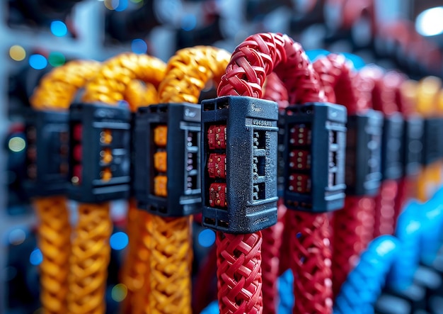 Photo a row of colorful ropes with the number 3 on them