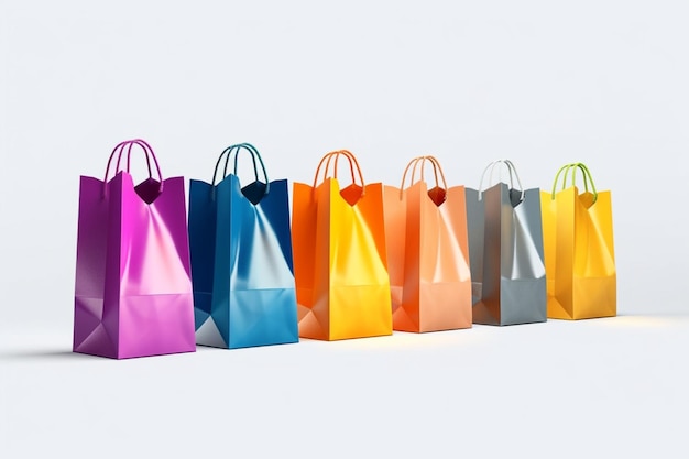 A row of colorful shopping bags with one that says'i love you '