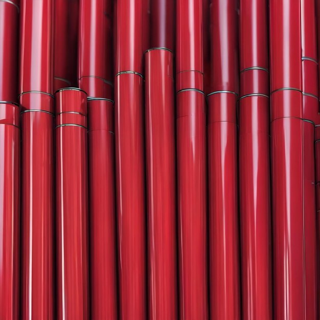 A row of colorful tubes with a red stripe