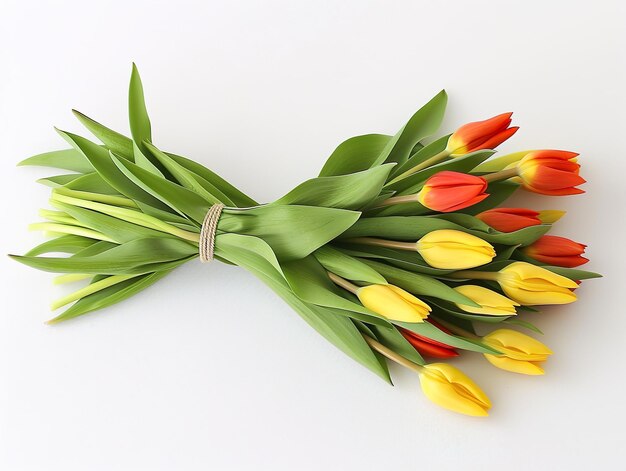 A row of colorful tulips isolated in white march international womens day