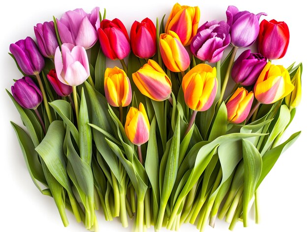 Photo a row of colorful tulips isolated in white march international womens day