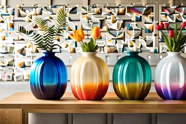 Photo a row of colorful vases are on a shelfrealistic