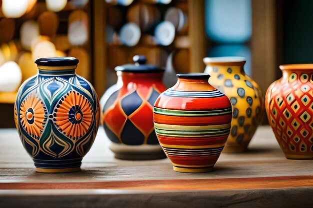 A row of colorful vases with flowers painted on them