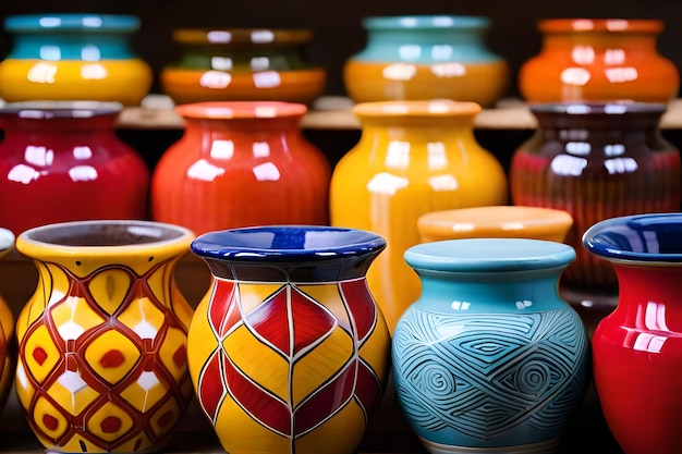 A row of colorful vases with the number 10 on them