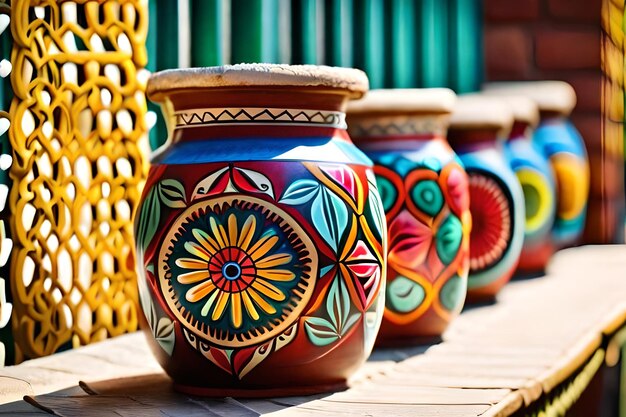 A row of colorful vases with the number 3 on them