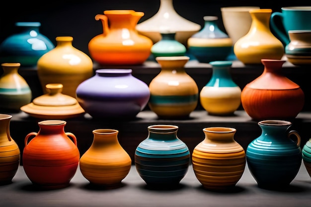 a row of colorful vases with one that says " vase ".