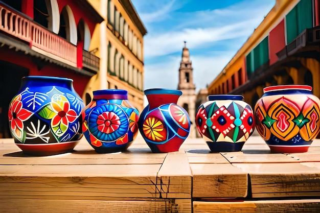 Photo a row of colorful vases with the word 