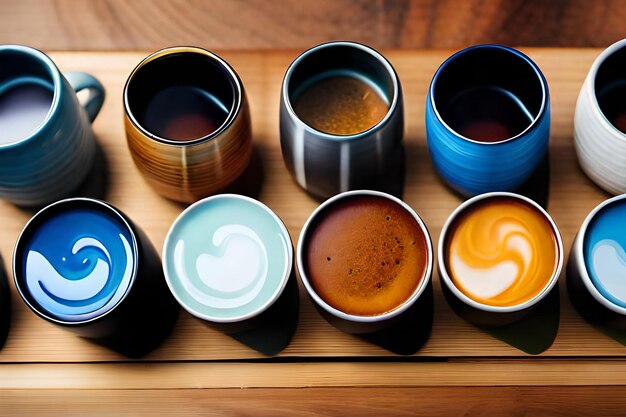 a row of containers with different colors on them