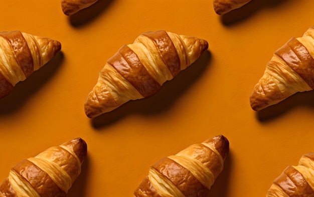 A row of croissants on an orange background