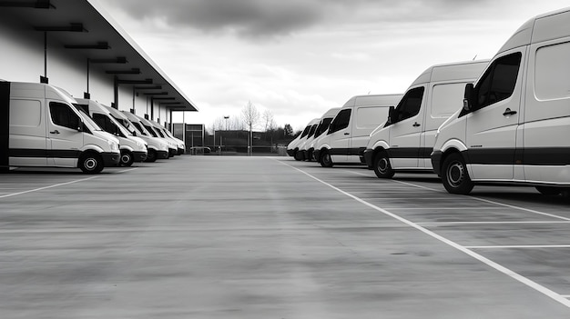 row of delivery van car in the parking lot