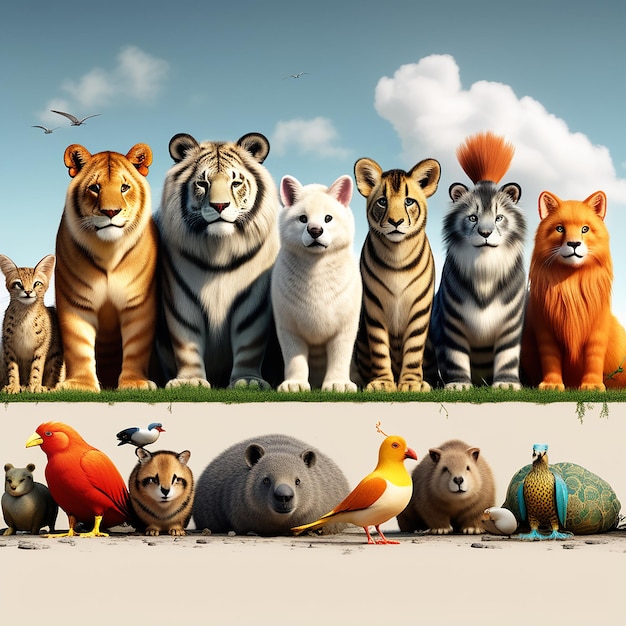 A Row of Different Animals and Pets