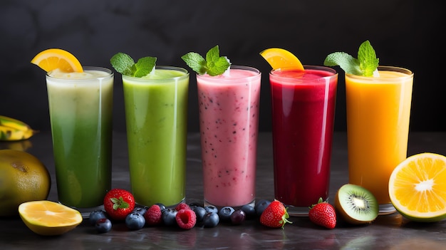 a row of different colored drinks