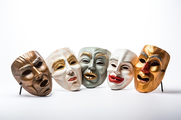 Photo a row of different colored masks sitting on top of each other