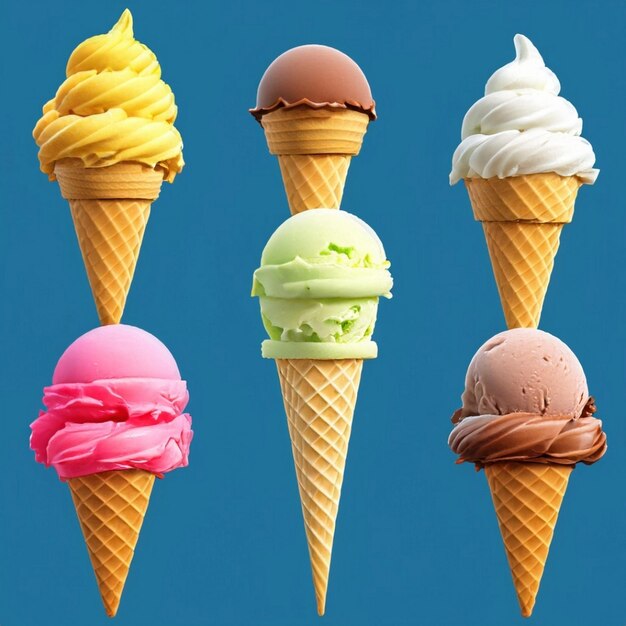 Row of different flavor ice creams in growth