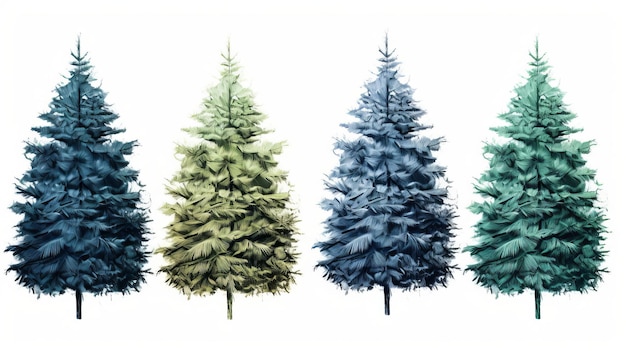 Photo a row of different types of pine trees