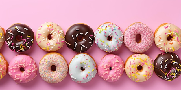 A row of donuts with sprinkles on them