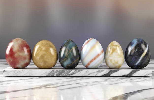 A row of easter eggs with different colors and the number 12 on them