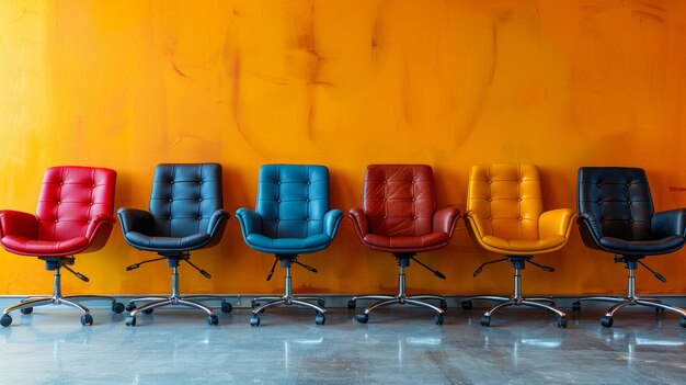 A row of empty office chairs recruitment and job hiring concept