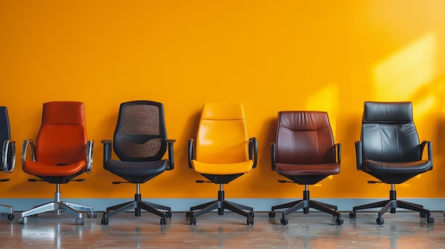 A row of empty office chairs recruitment and job hiring concept