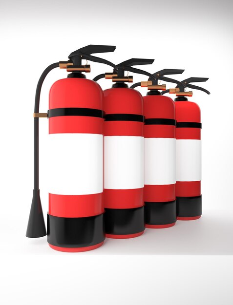 Row of extinguishers with empty label