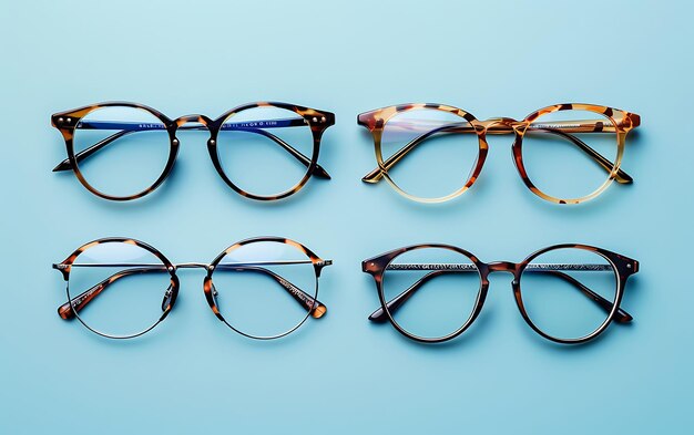 Photo a row of eyeglasses with a blue and white background