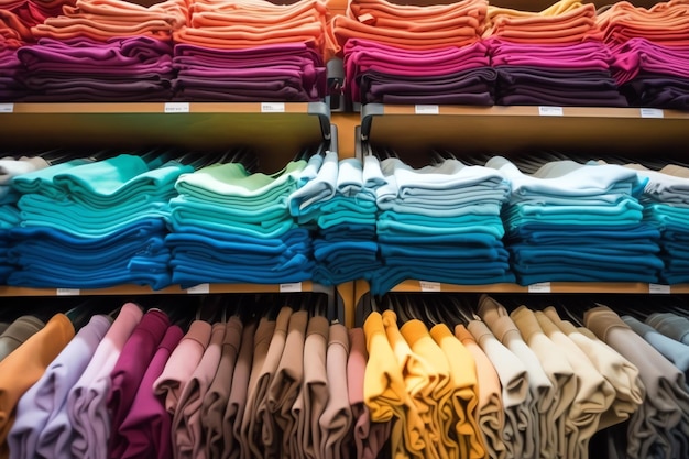 Row of fashionable polo tshirts for man on wooden hanger or rack in a clothing boutique retail shop