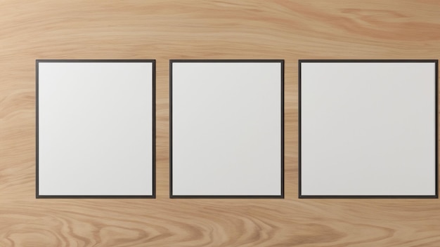 A row of framed frames on a wooden floor.