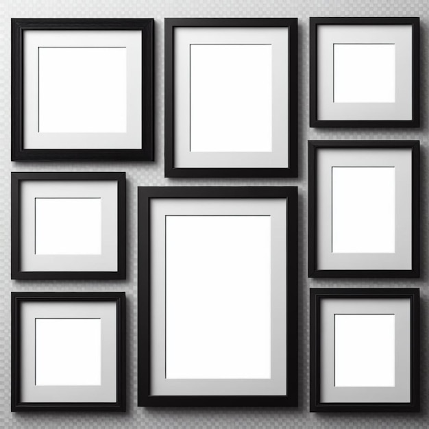 a row of framed picture frames are lined up on a wall