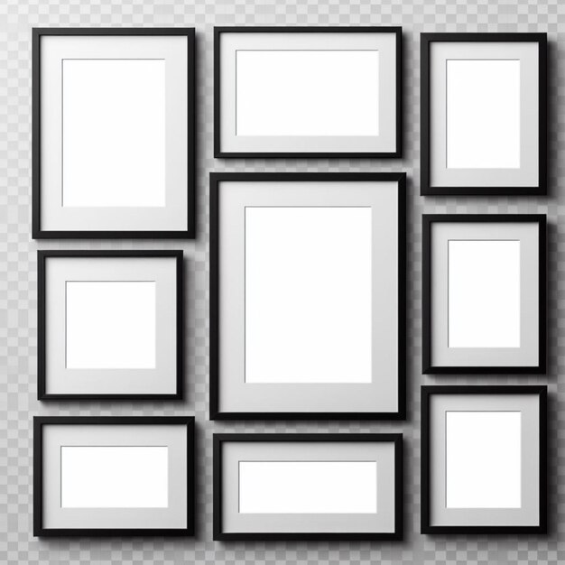 Photo a row of framed picture frames on a wall