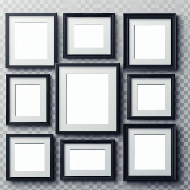 a row of framed picture frames on a wall