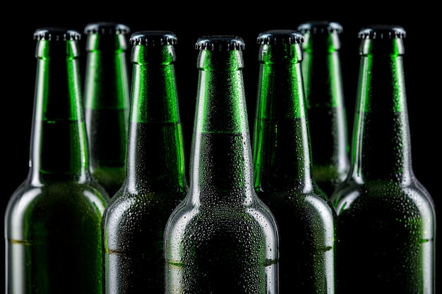 Row of glass bottles of beer