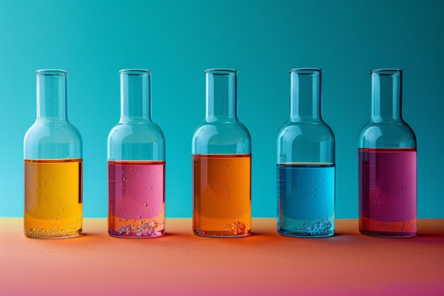 Row of Glass Bottles Filled With Liquid Generative AI