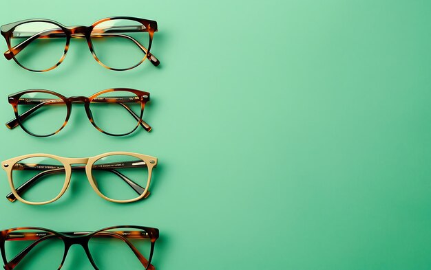 Photo a row of glasses are on a green background